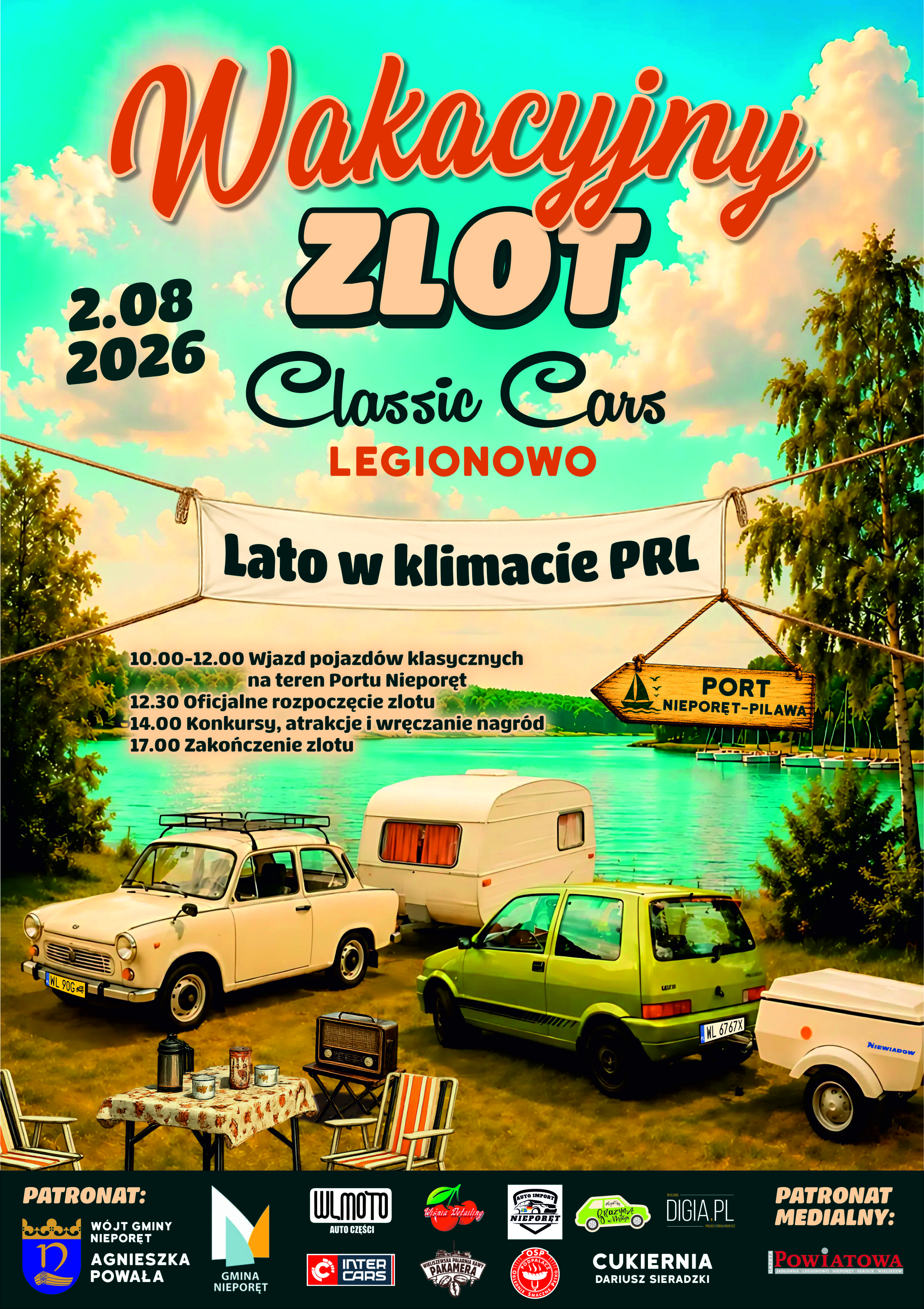 Plakat przedstawiający wydarzenie Wakacyjny zlot Classic Cars Legionowo - Lato w klimacie PRL