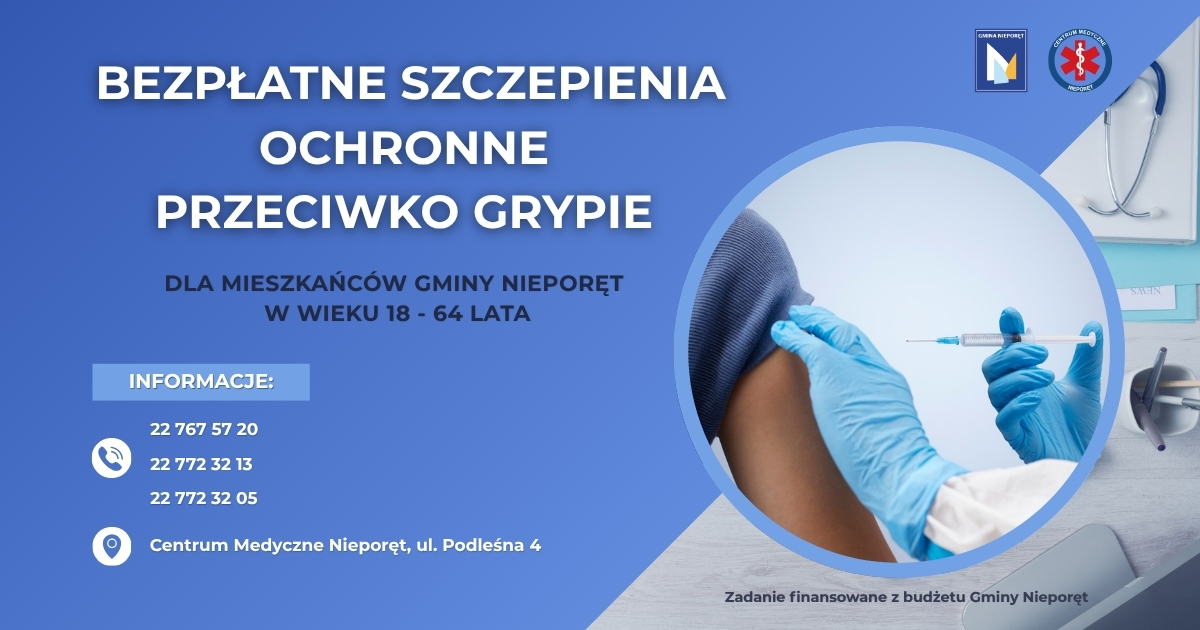 plakat informujący o szczepieniach przeciwko grypie