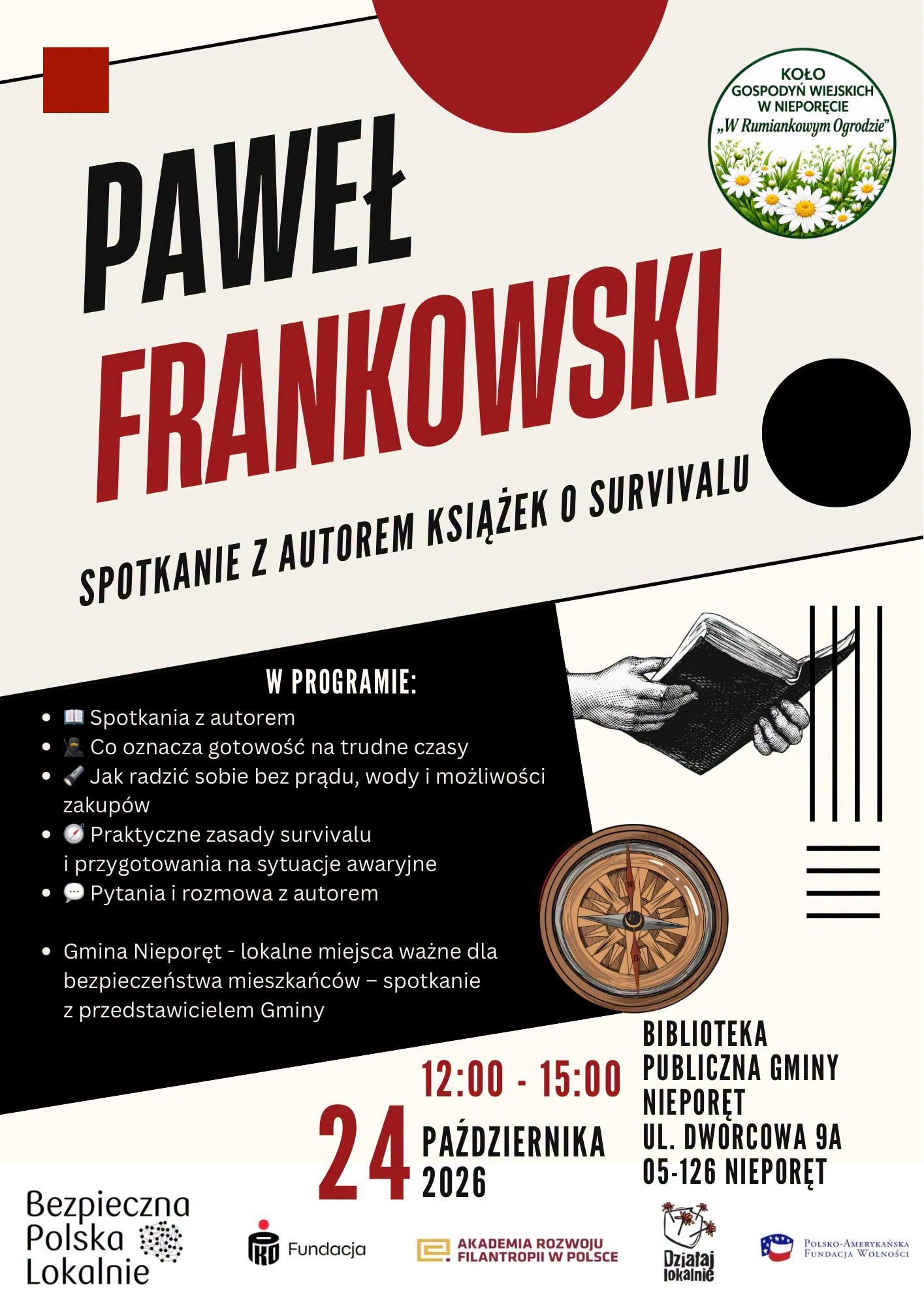Plakat wydarzenia Spotkanie autorskie z Pawłem Frankowskim, autorem książek o survivalu