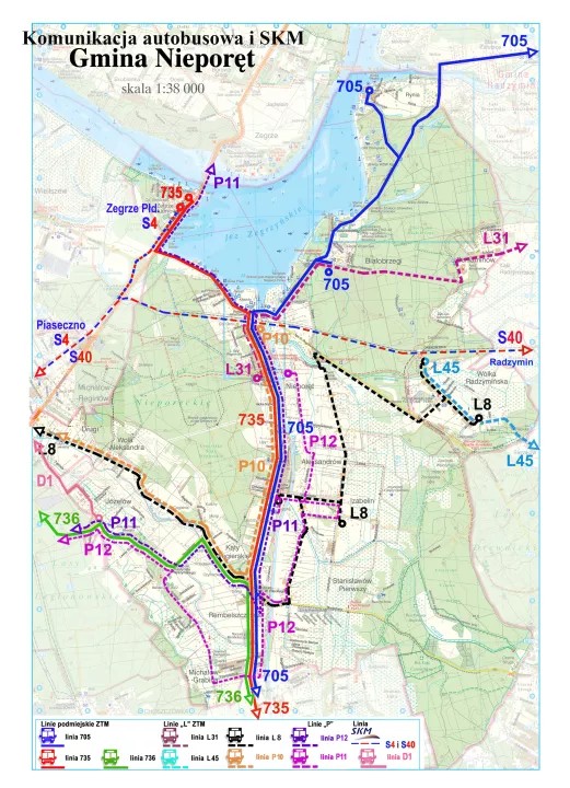 Mapa Gminy Nieporęt - Transport Publiczny