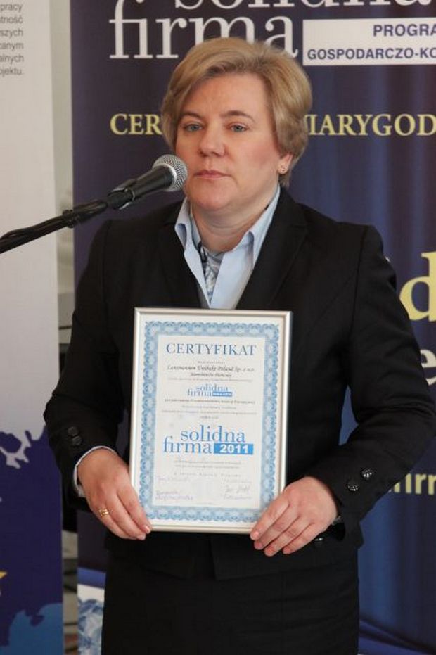 certyfikat Solidna Firma odebrała Pani Urszula Czesak