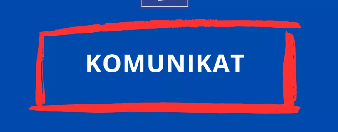 Grafika - na niebieskim tle napisane jest słowo komunikat