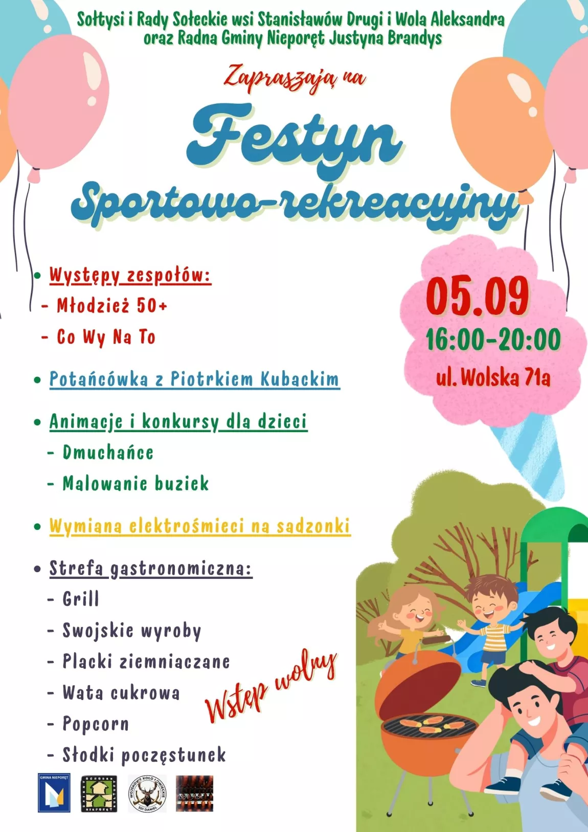 Plakat informujący o wydarzeniu: Festyn Sportowo-Rekreacyjny sołectw Stanisławów Drugi i Wola Aleksandra