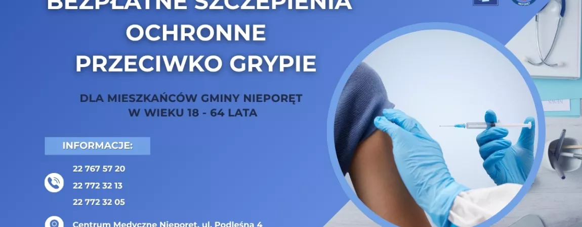 plakat informujący o szczepieniach przeciwko grypie