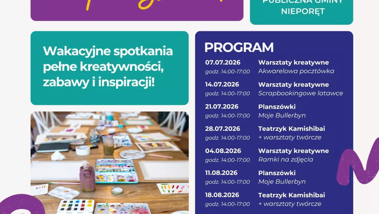 Plakat z zaproszeniem na wakacyjne spotkania