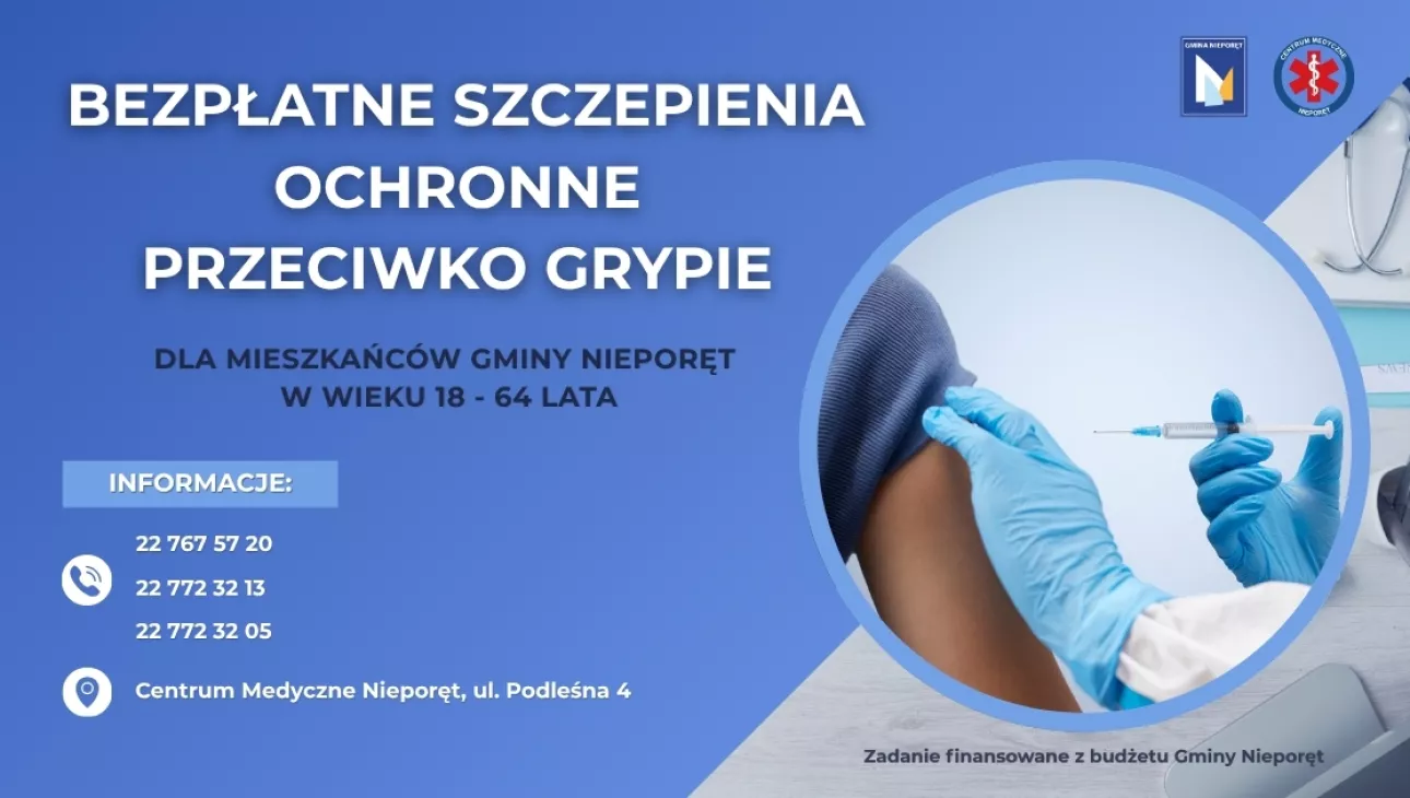 plakat informujący o szczepieniach przeciwko grypie
